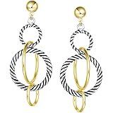 UNY Dangle Earring Designer Brand Inspired Jewelry Multi Hoops Twisted Cable Wire 2 Tone Christmas Gift