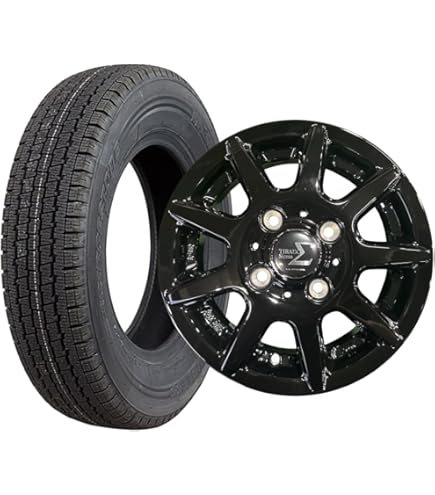 スタッドレス・鉄チン４本の内２本、145/80R12、軽トラ・バンに【その１】 S-354N スタッドレス(冬)タイヤ + スチールホイール 4本set