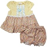 《初夏盛夏対応》(日本製) Pample Mousse(パンプルムース) 天竺ボーダー+天竺小花柄フレンチ袖ミルキースーツ 80cm /YE NO.DP-72405