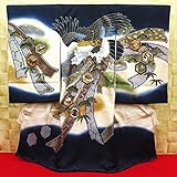 【束ね熨斗と飛翔鷹・ベージュぼかし・紺】 男児　初着　祝着 のしめ 産着 男の子のお宮参り着物 高級 フードセットプレゼント付