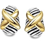 UNY Earring Cross Designer Inspired David Jewelry Antique Brand French Clip Twisted Cable Wire Gift