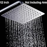 Yodel 12 Inch Solid Square Ultra Thin Stainless Steel Rain Shower Head, Chrome Stainless #304 Steel 