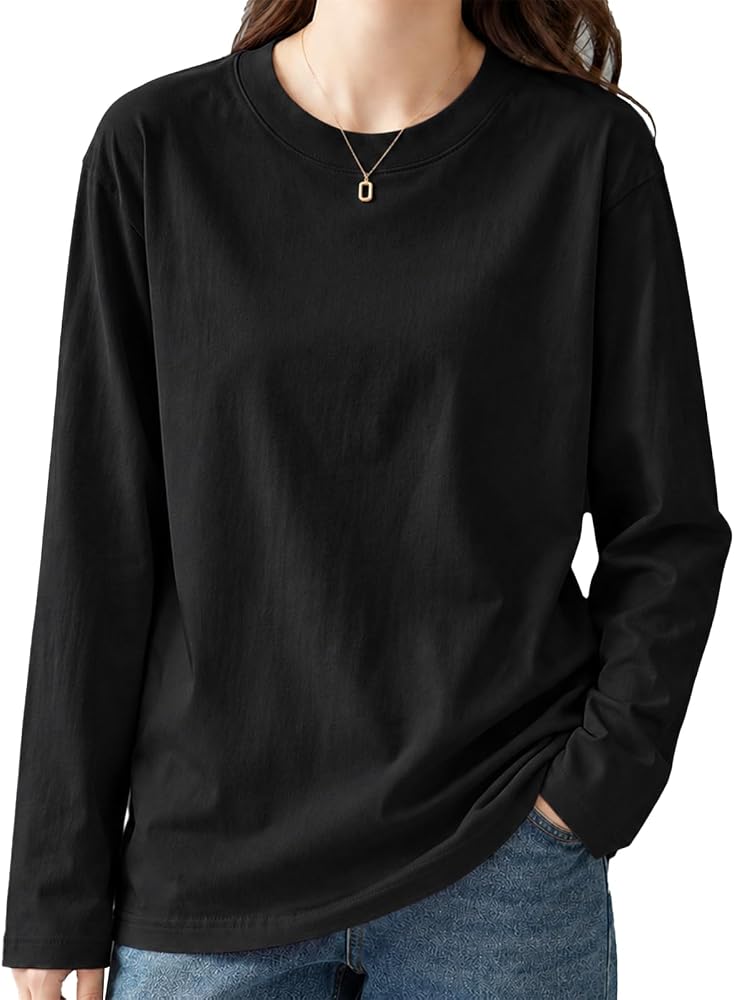 【綿100%・着痩せ見え】長袖Tシャツ レディース クルーネック オーバーサイズ ゆったり 体型カバー カットソー イン