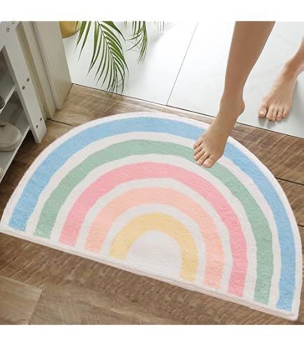 NIENLCIP Rainbow Bath Mat - Colorful Striped Microfiber Rug, Non-Slip Backing, 19x27 Inches, Machine Washable