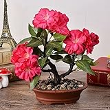 1pc人工花盆栽ローズバラ科シルクフラワーPotted Flowerpot One Size レッド 534975938268