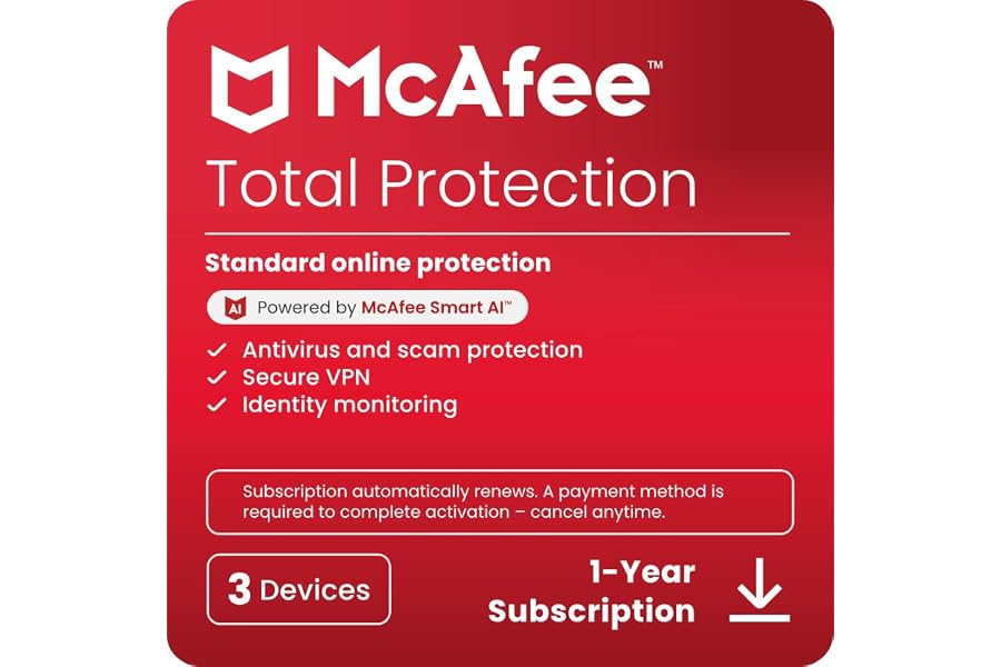 McAfee® Total Protection Antivirus & Internet Security - 3 Devices, 1-Year - Windows/Mac/Android/iOS [Digital Download]