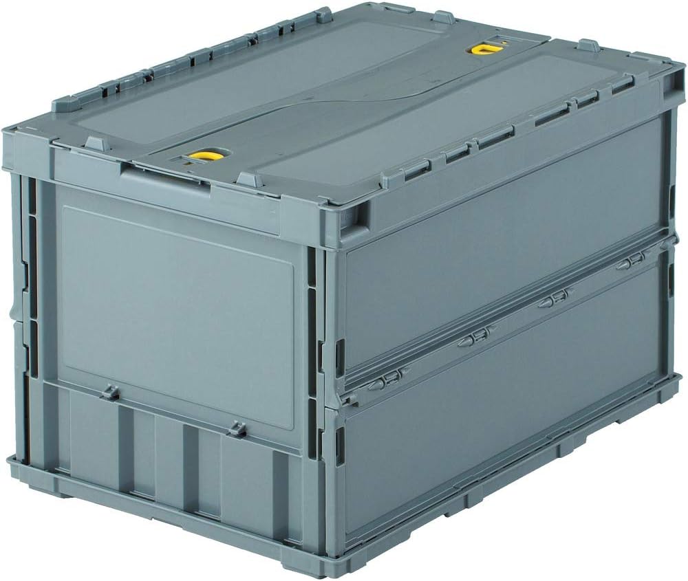 トラスコ中山(TRUSCO) 収納ケース 収納ボックス 薄型折りたたみコンテナ ロックフタ付 グレー 50L TRC50