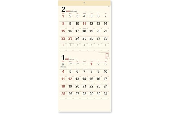 新日本カレンダー 2026年 カレンダー 壁掛け クリームメモ・2か月文字 年表付 535×254mm NK167