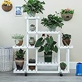 ソリッドウッドフラワースタンド屋外バルコニー着陸屋内の植物のはしごシェルフの複数階建ての組み合わせ ( 色 : White+wheels )