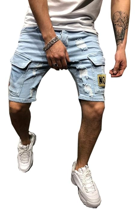 Denim Shorts, Rips Distress Frayed Cut 