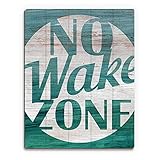 No Wake Zone Distressedベイ湖ボートランプMarinaインドアSign inブルー&グリーンon woodgrain-pattern 16x20 CAB0000033PLK16X