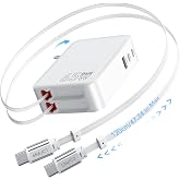 65W 5in1 120cm 充電コード付き 巻き取り式 充電器 type-c ケーブル2本内蔵 3ポート搭載 5台同時充電可能 省スペース | 一体集約設計 ケーブル巻き取り 折りたたみプラグ GaN-IV技術 デスク周り整頓 家庭/旅行/会社用 