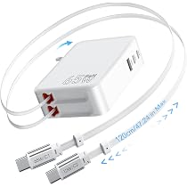 Amazon | GLILAVOX 65W 5in1 120cm 充電コード付き 巻き取り式 充電器