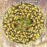 KIMOC イルミネーションライト クリスマスライト ストレート 100球 10m 防雨 連結可 屋外 防水 コントローラ付 メモリ記憶 8点灯パターン クリスマス ツリーライト ベランダ フェンス 綺麗 屋内 装飾 雰囲気 ハロウィン 省エネ エコ 長寿命 安心 安全 飾り付け 簡単設置 保証付き (ブラックコード・シャンパンゴールド)