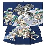 男の子初着 お宮参り着物 ポリエステル 紺 鷹に太鼓