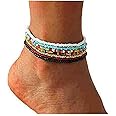 VFlowee Boho Beaded Anklets Colorful Women Ankle Bracelets Beads Bracelet Elastic Foot and Hand Chain Jewelry