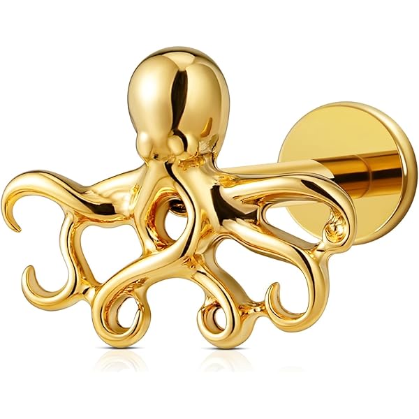 Conch Piercing Jewelry FINE4U Gold Flat Back Piercing Jewelry