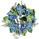 24" Decorative Blue and Green Hydrangea and Berry Artificial Floral Wreath - Unlit