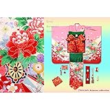 七五三 お正月に 7歳女の子 絵羽柄の子供着物フルセット(合繊)「桃、花車に岩」STK677rRRGG