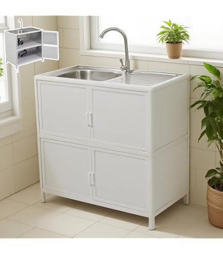 Amazon.co.jp: 流し台 囲い付き ガーデンシンク ステンレス製 収納棚付