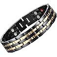 JFUME Magnetic Bracelets for Men 18k Gold Plating and PVD Black Stainless Steel with Link Removal Tool 8.5" Adjustable