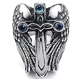 KONOV ジュエリー ファッション アクセサリー メンズ リング 指輪, 天使の羽 ウィング 翼 クロス 十字架, ジルコニア ダイヤ, ステンレス, カラー