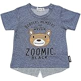 【本体綿100％】2018年 夏物 ZOOMIC ズーミック 天竺 先染ストライプ 切替 アップリケ 半袖Ｔシャツ グレー◇90cm
