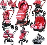 i-Safe System - Bow Dots Trio Travel System Pram & Luxury Stroller 3 in 1 Complete With Car Seat And