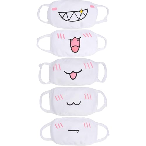 Aniwon Kawaii Mask- 5PCS Anime Face Mask Womens Cat Face Mask Reusable Cute Kaomoji Face Mask