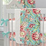 Carousel Designs Coral and Teal Floral Crib Blanket by Carousel Designs