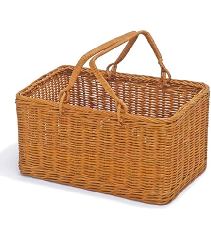 Amazon.co.jp: 籐 かご バスケット ハンドル付き L－619－BR