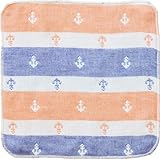 エムール ガーゼハンカチ 23×23cm イカリボーダー柄 4重織 日本製 サンセットオレンジ