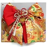 七五三 女児七歳用 高級金襴織 お子様結び帯 金地に小桜地紋 丸桜 L-45