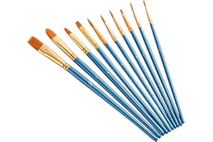 YFFSFDC 水彩筆 画材筆 面相筆 ペイントブラシ 10本 アクリル絵の具 平型筆 丸筆 ナイロンの毛 画筆 短毛筆(10本セット)