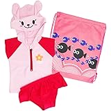 [パンダファミリー] キッズ 水着 子供 男の子 女の子 フード付き 上下セット 2点セット 動物 半袖