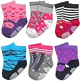 Baby Socks For Toddler Girls With Non Skid Best Gift For 12-24 Months Infants Girl 6 Pairs Anti Slip