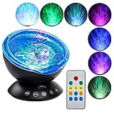 海洋波プロジェクターライトwithリモートコントロール、StarVast 7色モードの変更内蔵ステレオスピーカー音楽プレーヤーナイトライト、12 LED天井プロジェクタ夜ランプ(ブラック)