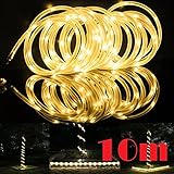 JX-SHOPPU LED100個搭載 ソーラーLEDチューブ 夜になると自動点灯ガーデンイルミネーションライト10M (イエロー)