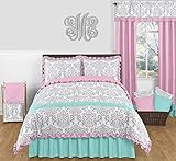 Skylar Turquoise Blue, Pink Polka Dot and Gray Damask 3 Piece Girls Full / Queen Bedding Set [並行輸入品]