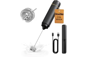 CIRCLE JOY Powerful Double Whisk Milk Frother Handheld Rechargeable Milk Foamer Coffee Frother Drink Mixer with Cover, Portable for Coffee, Cappuccino, Lattes, Frappe, Matcha and Hot Chocolate, Black