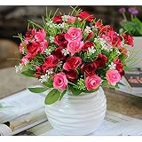 Linyuan 安定した品質 Artificial Flowers 造花 45 Head Rose Bush with Buds+Vases for Indoor Decoration