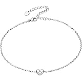 Silvora Sterling Silver Anklets for Women 925 Initials Ankle Bracelet with Letter A-Z Heart Anklet for Mom Summer Jewellery（G