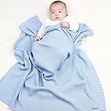 mimixiong新生児Cellularニットベビー毛布スーパーソフトおくるみラップベビーカー幼児用寝具カバー M ブルー 82W249
