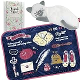 【メッセージを贈る】ねこのふんわりブランケット(ネイビー)・「シャムネコ」アイピローと「おつかれさま」バスギフトのセット