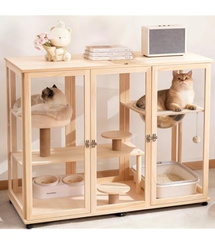 TUIYIDUO 猫 ケージ 木製 キャットケージ キャスター ガラスドア 3階 Amazon.co.jp: TUIYIDUO 猫ケージ キャットハウス 2段 112*56*108.3cm