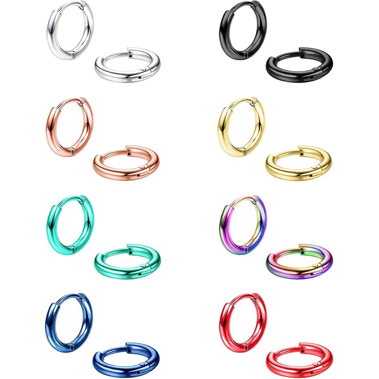 13MM Stainless Steel Small Hoop Earrings For Men Women CZ Inlaid,Silver-Yomhary