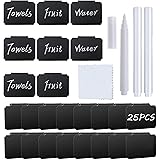 25 Pack Basket Labels, 3 White Pen, 1 Piece of Cleaning Cloth. Small Chalkboard Labels Clip for Store Shelf Storage Box Pantr