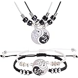 6 pieces Yin Yang Adjustable Cord Bracelet Set for Couple Yin Yang Matching Pendant Necklace for BFF Yin Yang Tai Chi Ring Ba