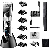 HATTEKER.. HATTEKER 電動バリカン/ヘアカッター ヒゲトリマー 充電式 ばりかん 水洗い LED 0.5-24mm 刈り高さ調節 家庭用・子供用・業務用 ブラック