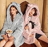 雪ウサギ耳付きファーコート フード付きフェイクファーコート ピンク【M】 【5点】